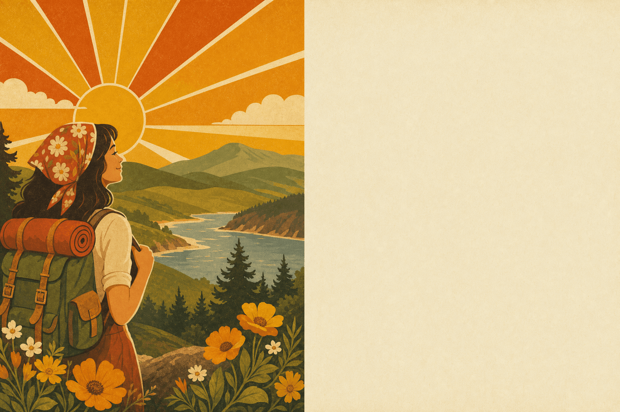 A warm retro illustration welcoming you back to a sunny family home.